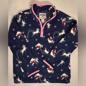 EUC - OshKosh Big Girls Soft Fleece Half Zip Jacket (Santa/Unicorn) - Size 10
